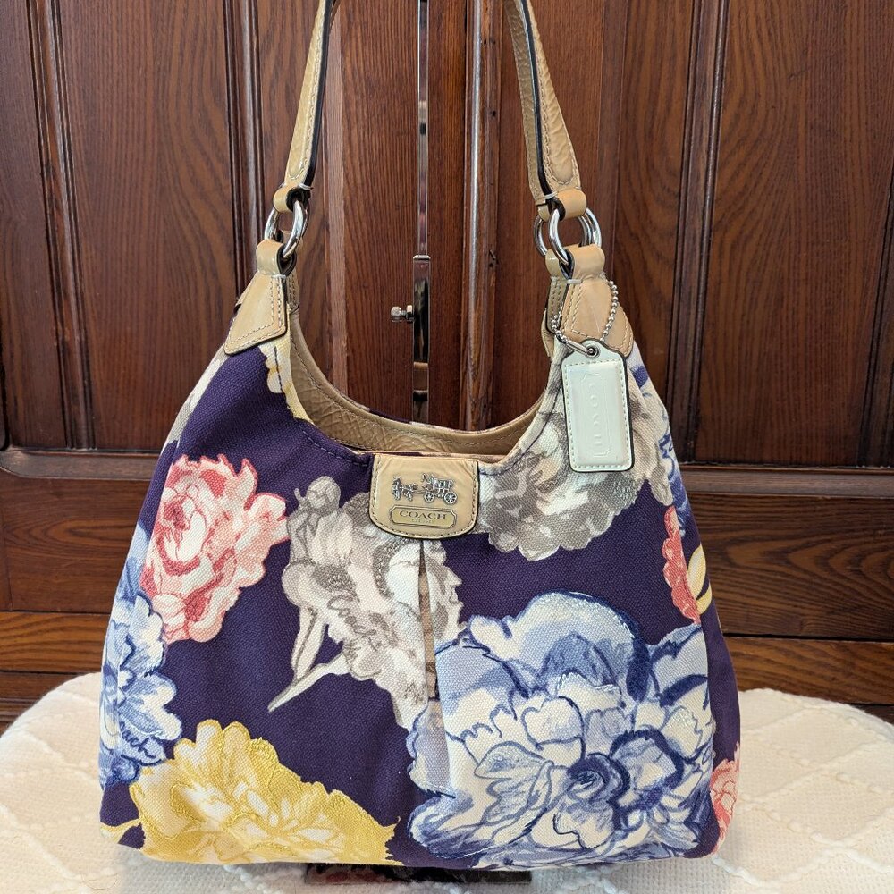 Coach Madison Maggie Navy Floral Tote Handbag M1220-23351 EUC